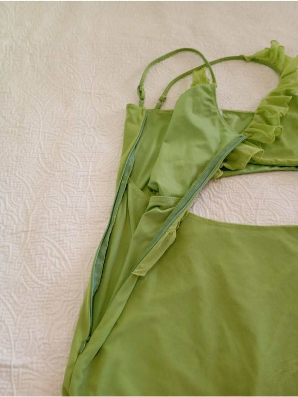 Oh Polly Cutout Dress Ruffled Asymmetric Mini Size US 6 UK 10 Green - Picture 6 of 15